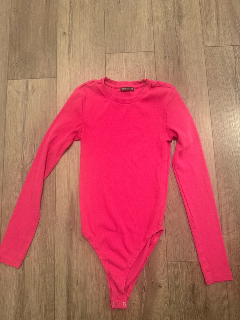 Zara Bright Pink Ribbed Long Sleeve Bodysuit